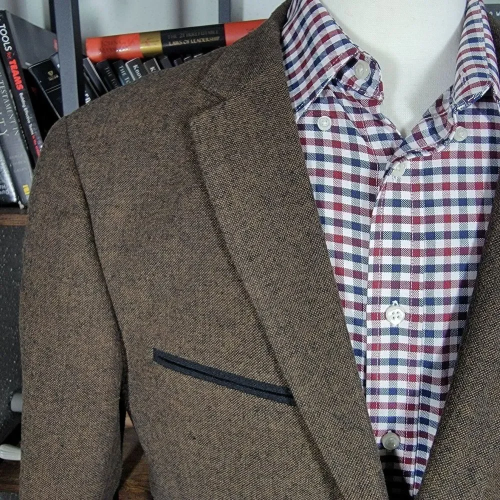Bruno Conte Don Jonathan Men's Flannel Sport Coat Blazer‎ Two Button Brown XL